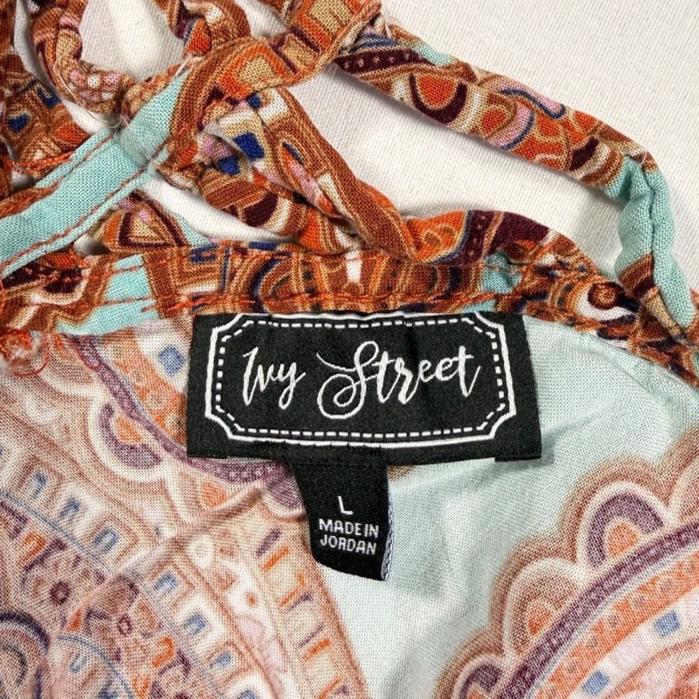 Ivy Street Womens Paisley Harem Jumpsuit Orange Turquoise Boho Wide Leg Large - Picture 4 of 12